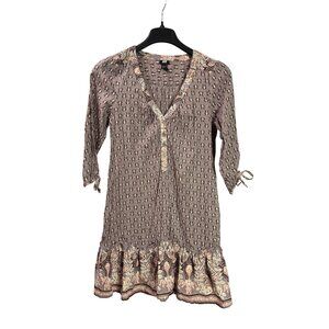H&M Women Boho Style Tunic Shirt Dress M Cotton Paisley Floral Print Knee Length